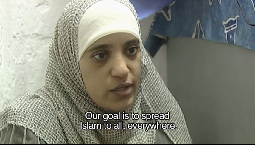 Meet Elham, a female Hamas terrorist who recruited Palestinian suicide bombers and planned terror attacks against civilians in Israel. During an interview from prison (link below), she explained that the goal of Hamas is not only to "free Palestine" from Jews, but also to spread