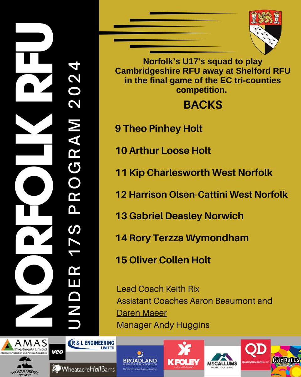 Here is your U17s to play @cambridgeshire_rfu away, kindly hosted by @shelfordrfc this Sunday. Please come along, all travelling support is appreciated.