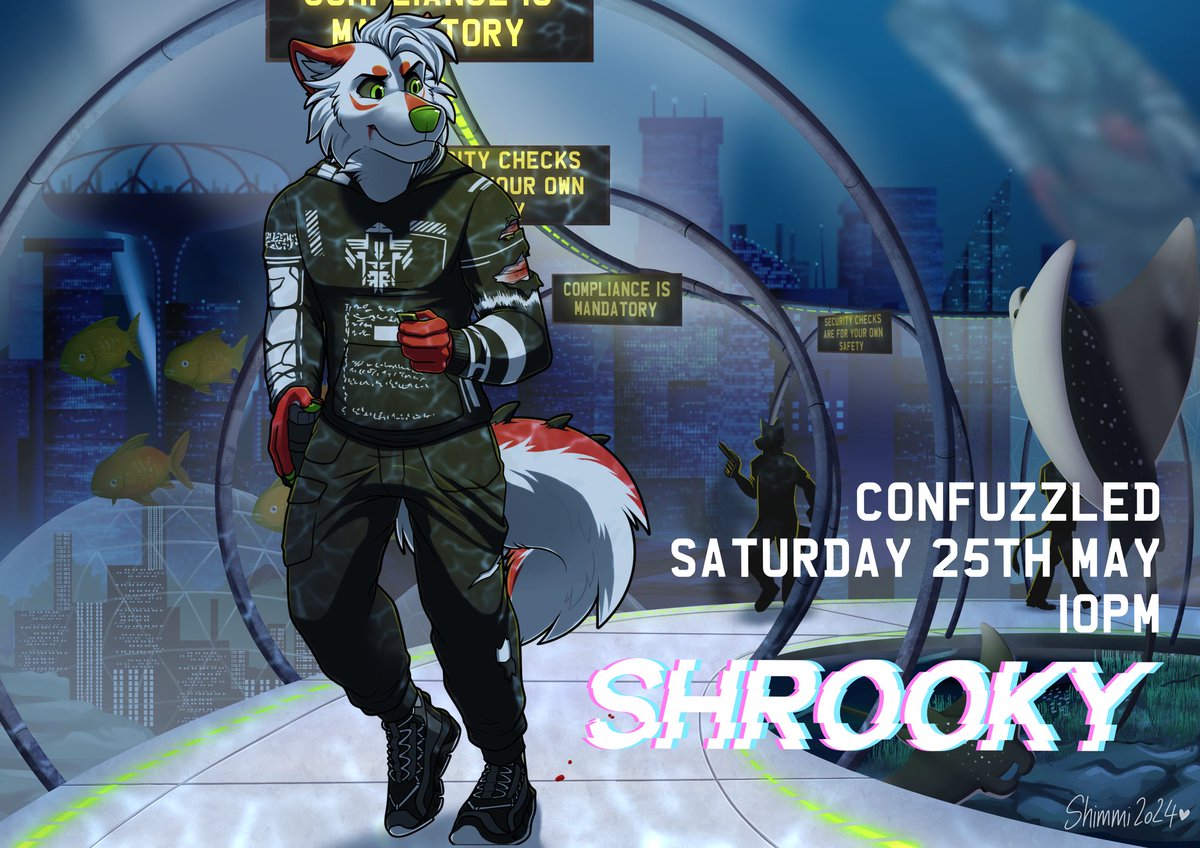 Hey do you like big bass and dystopian vibes? Come to my set Saturday <a href="/cfconvention/">ConFuzzled</a> and vibe with me!

Picture by @Shimmi_Art