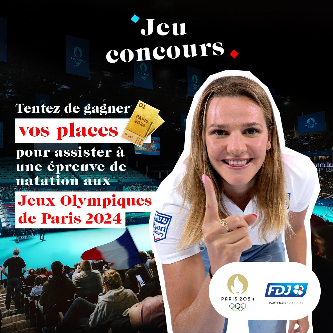 2 mois avant @Paris2024 🔥 FDJ Sport vous régale avec des places pour soutenir notre nageuse @marie_wattel* à Paris La Défense Arena ! 🏊‍♀️ Pour tenter votre chance : ➡️ RT+FOLLOW @FDJsport