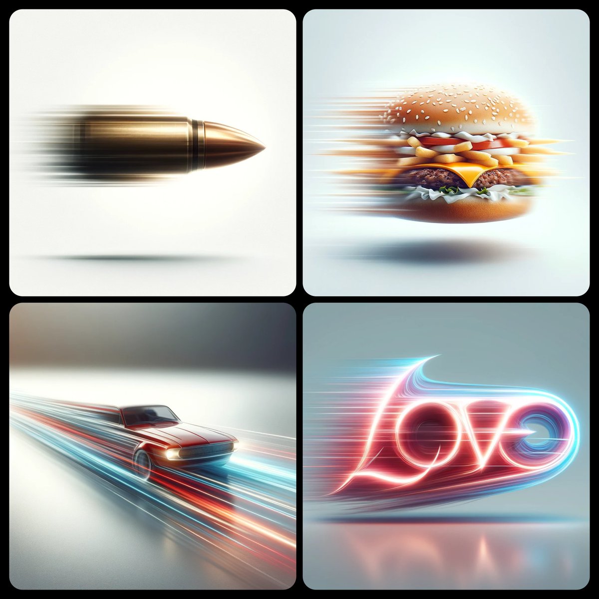 umesh_ai's tweet photo. Turn your favorite objects into blurred wonders!

Prompt: A [PROMPT] with an elongated blurred effect to convey speed on a clean white background.

Notes : Images made with Bing/DALL-E. The word 'elongated' can be removed for slightly different effect. https://t.co/BEJfwzi8c9
