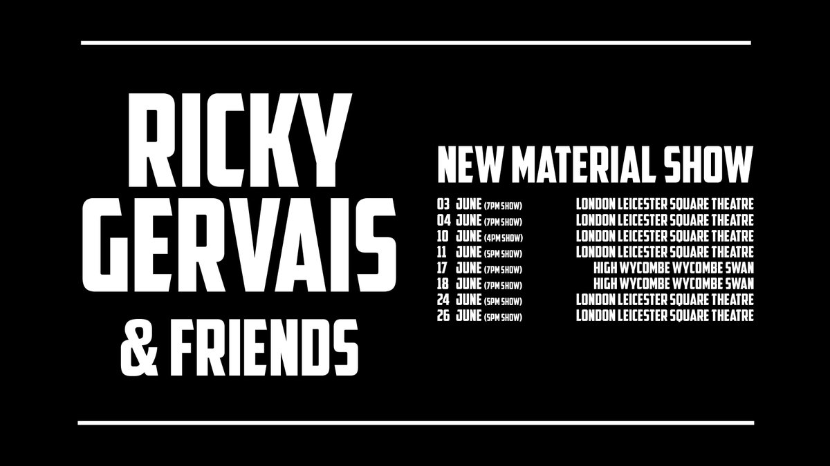 ON SALE: @rickygervais & Friends will make their way to London's @lsqtheatre & @wycombeswan next month 🙌 Bag tickets 👉 livenation.uk/JFR750QtWBN