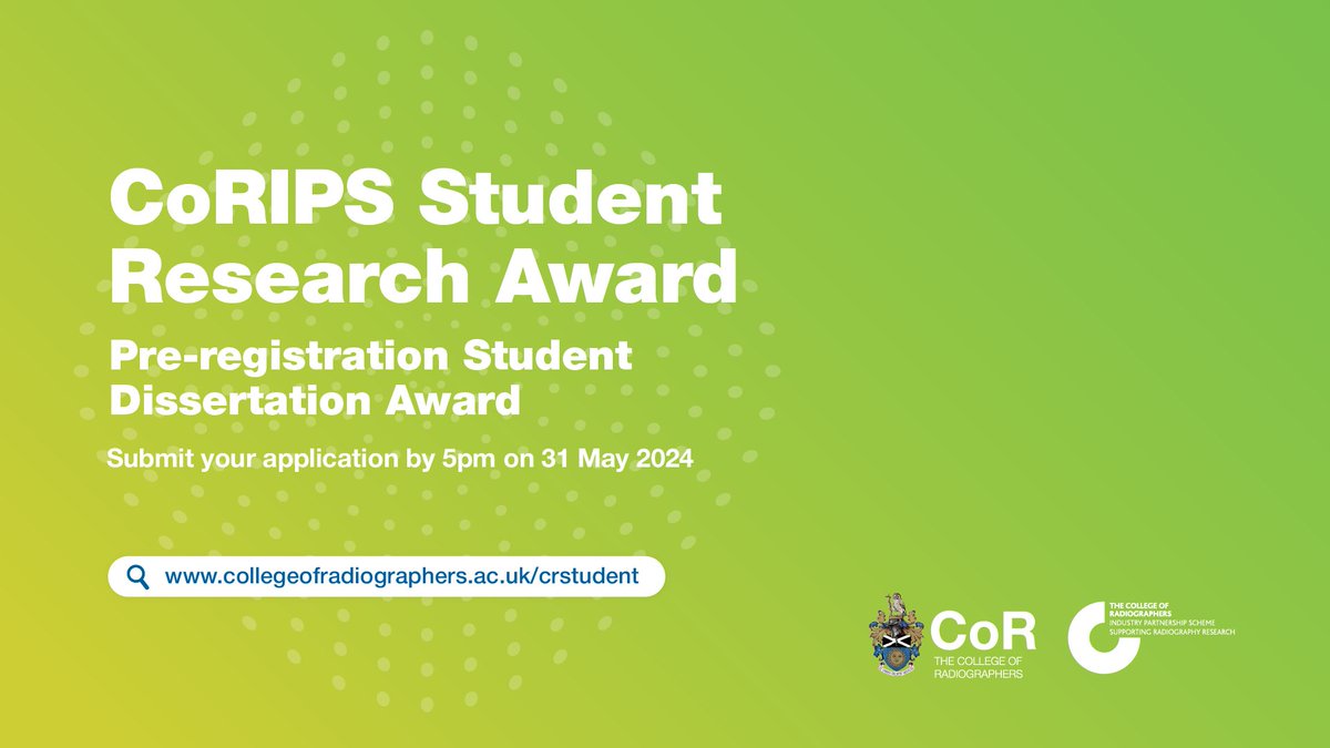 ⏳#RadEducators, you have 1 week left to nominate an individual for the CoRIPS Pre-registration Student Dissertation Award! 🗓️ Application deadline is 5pm on 31 May 🔗 ow.ly/J99F50QCF5f