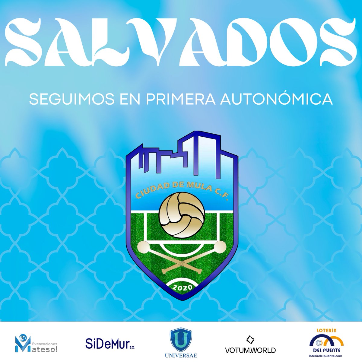 ¡𝐒𝐀𝐋𝐕𝐀𝐃𝐎𝐒! 🥳

¡Nuestros guerreros logran mantener la categoría!

¡El 𝑪𝒊𝒖𝒅𝒂𝒅 𝒅𝒆 𝑴𝒖𝒍𝒂 competirá de nuevo en Primera Autonómica!

¡Hoy más que nunca, #VamosCiudad! 🩵