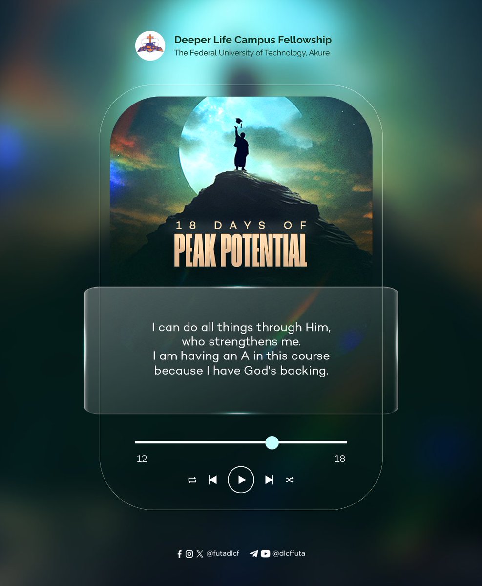 FutaDlcf's tweet photo. πΏ EXAM DAY 12
I can do all things through Him who strengthens me. I am having an A in this course because I have God's backing.
#18daysofpeakpotential #iwrite5dot #examination https://t.co/h7oziNIPWX