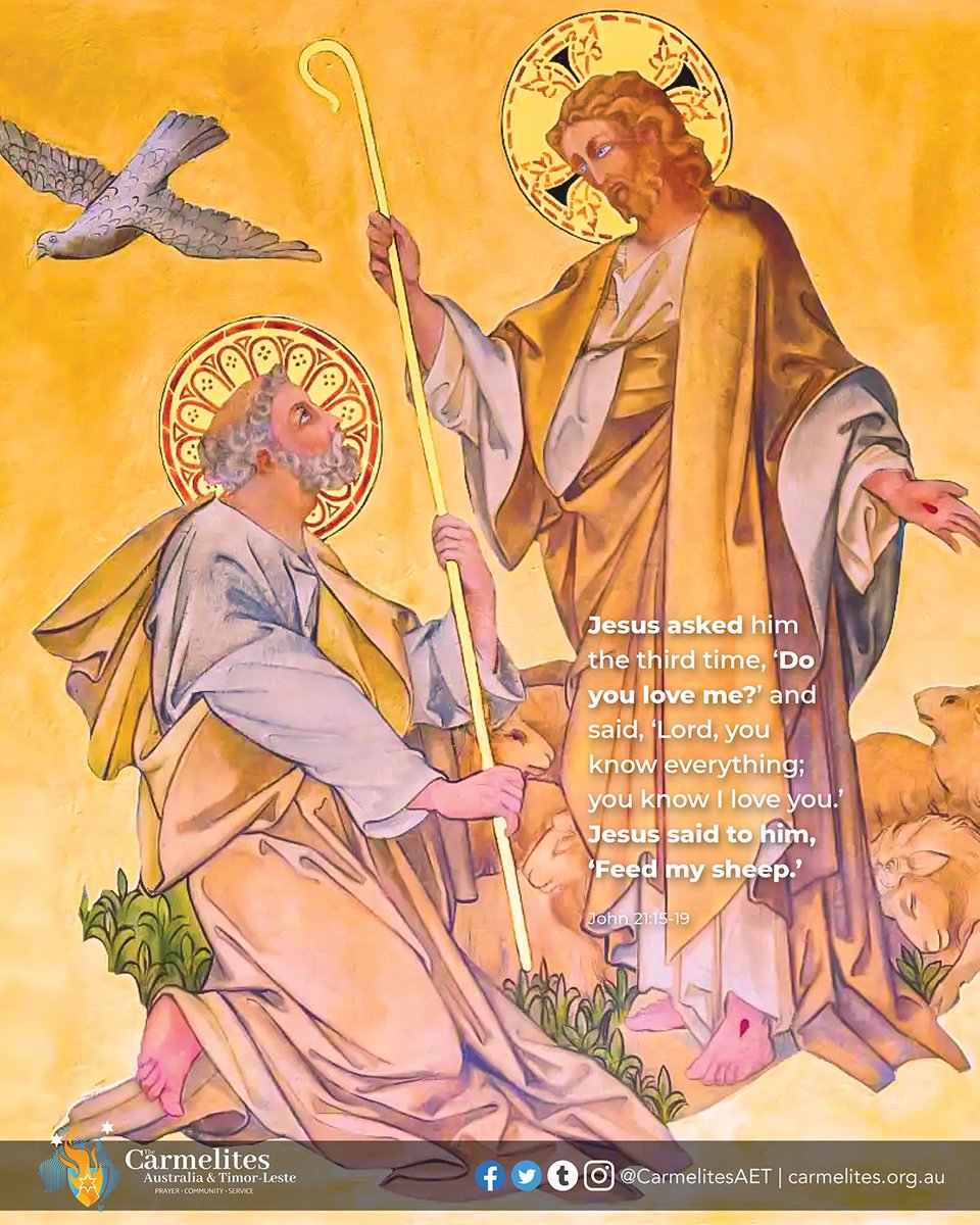 Then #Jesus said to him a third time, ‘Simon son of John, do you love me?’ Peter was upset that he asked him the third time, ‘Do you love me?’ and said, ‘Lord, you know everything; you know I love you.’ Jesus said to him, ‘Feed my sheep.'

#scripture #carmelite #lectiodivina