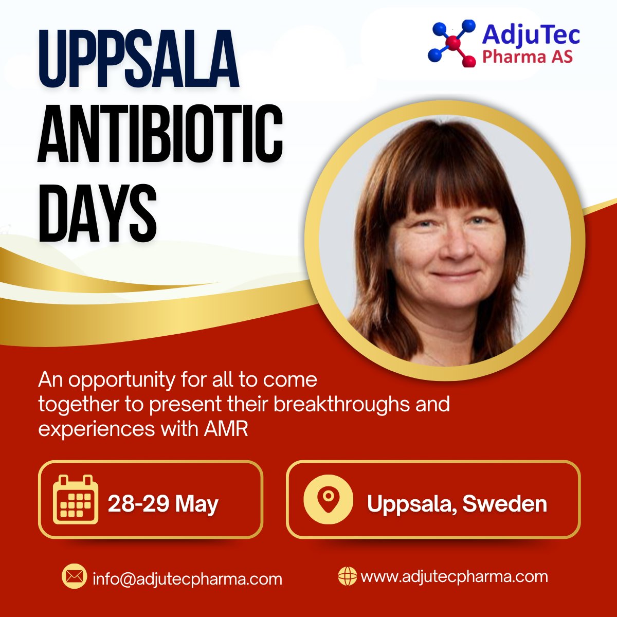 In just a few days, our Chief Clinical &amp; Regulatory Officer, Bjørg Bolstad, will be representing AdjuTec at Uppsala Antibiotic Days 2024 in Sweden! 🌟We look forward to connecting with fellow innovators and experts! #amr #antibiotic #antimicrobialresistance #innovation #UADays24