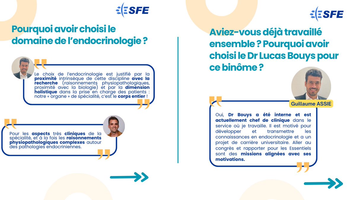 SFEndocrino's tweet photo. ✨Les Essentiels de la SFE | Présentation binôme 💬
❓Découvrez aujourd'hui la présentation du Pr Guillaume Assié et du Dr @LucasBouys ! Ils partagent leur expérience de #ECE2024 et reviennent sur leur collaboration 👇 https://t.co/rFXUvyZy7s