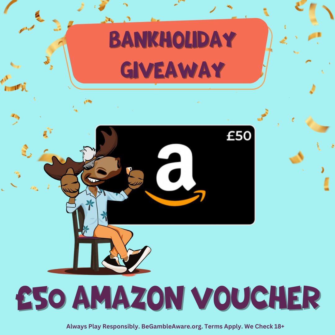 🎉 𝗕𝗮𝗻𝗸 𝗛𝗼𝗹𝗶𝗱𝗮𝘆 𝗚𝗶𝘃𝗲𝗮𝘄𝗮𝘆 𝗧𝗶𝗺𝗲! 🎉 Want to win a £50 Amazon Voucher? 🎁✨Just like THIS post 👍 and follow @vegasmooseslots 

Competition ends Tuesday 28th at Midnight. One lucky winner will be chosen from all our socials and announced on Wednesday by 5pm.