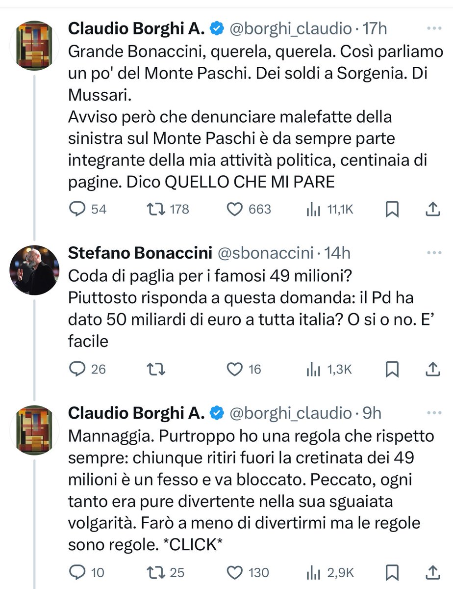 Questo è Claudio Borghi. Che accusa in tv il Pd di aver dato 50 miliardi a tutta italia, ma che se gli chiedi a chi e quando, fugge e offende. Borghi si prenda la sua responsabilità. Ha fatto una accusa infamante e adesso la spieghi. Se ne è capace.