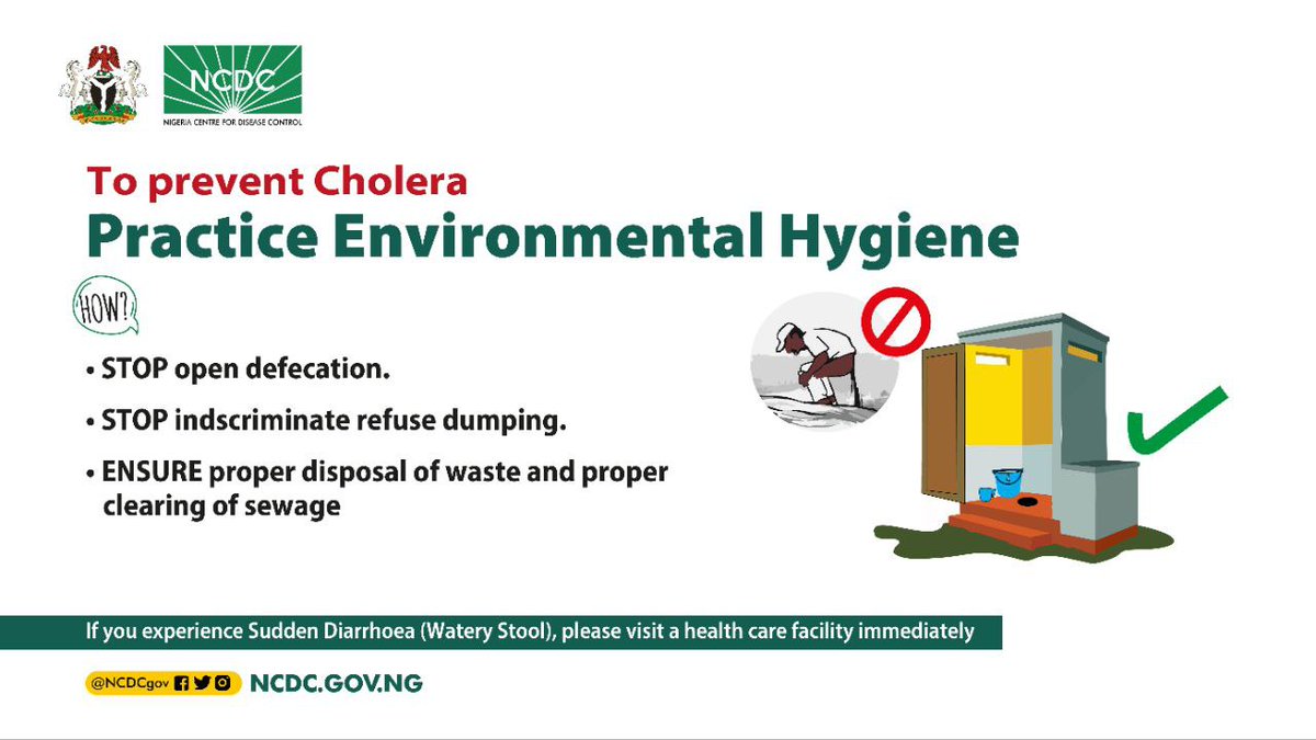 A dirty environment aids the spread of infectious diseases such as #cholera among others. Always maintain a clean environment in your homes and communities. #StopCholera