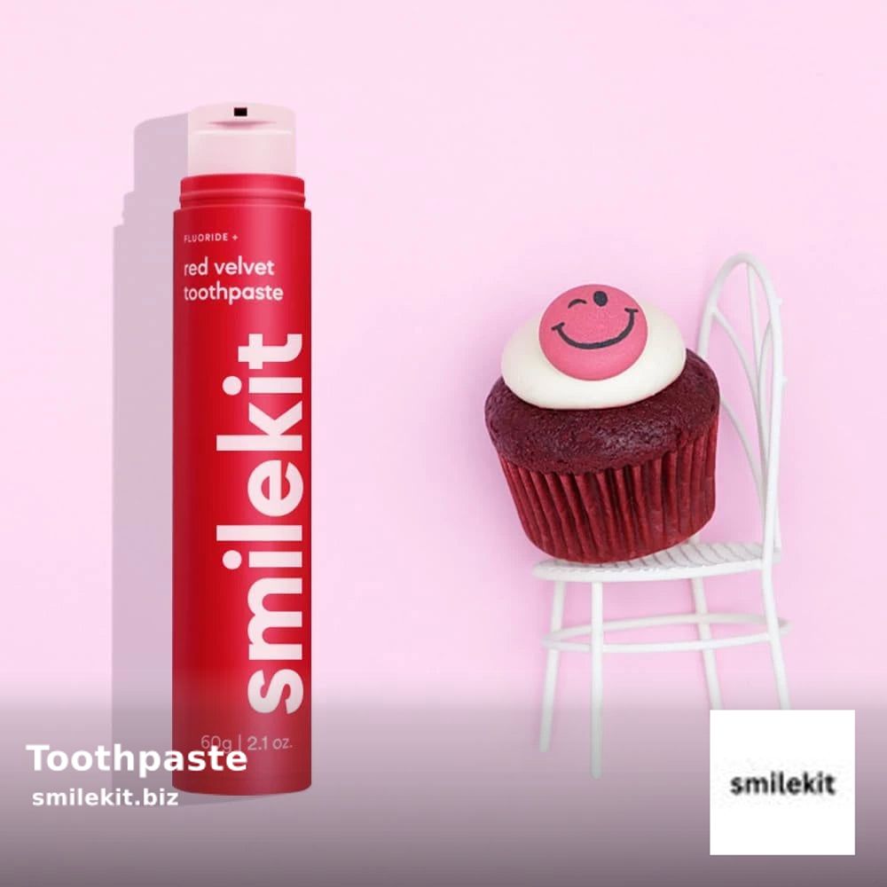 Say goodbye to stained teeth and hello to a bright, confident smile with Smilekit Toothpaste! Enjoy the indulgent Red Velvet flavor while preventing cavities &amp; improving gum health. Order now &amp; get fast shipping plus our 2-for-1 deal! 😁✨🍰 #EVERYDAY smilekit.biz/products/tooth…