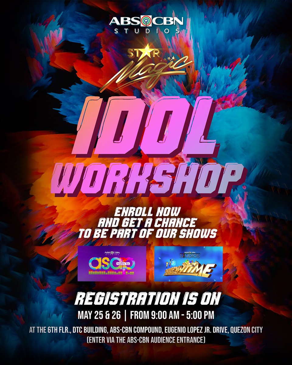 Are you an aspiring idol-to-be? Join the Star Magic Idol Workshop. Experience the same intense training as your favorite idols! Elevate your skills and start your journey today! Enroll in our POPSHOP Idol Workshop! Registration is on May 25 and 26 at the ABS-CBN Audience