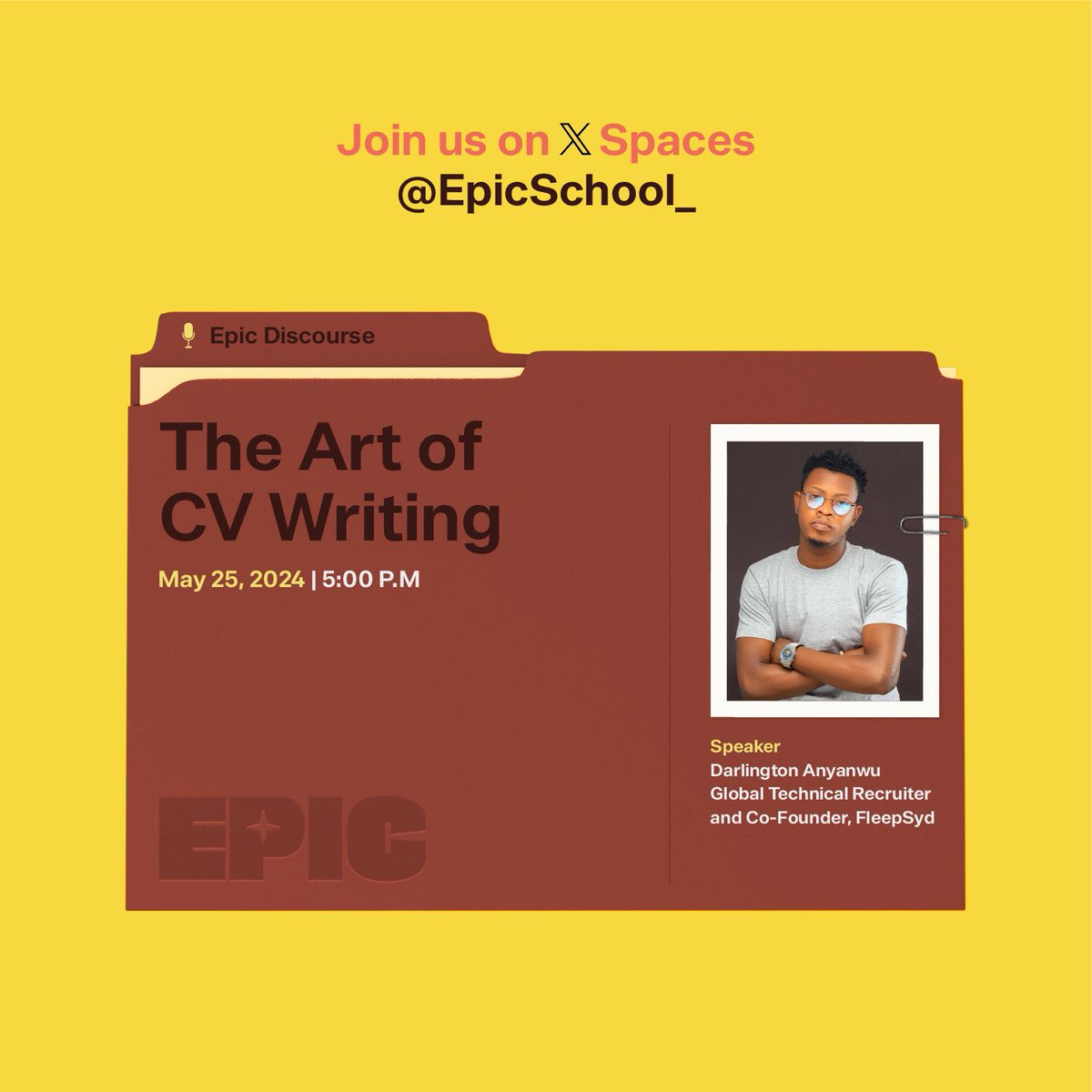 Join us on Twitter Spaces this weekend to uncover the 'secret' art of CV writing with @official_cumi 

Follow us so you don't miss out!  

#EmailTips #CVWriting #EpicCommunity