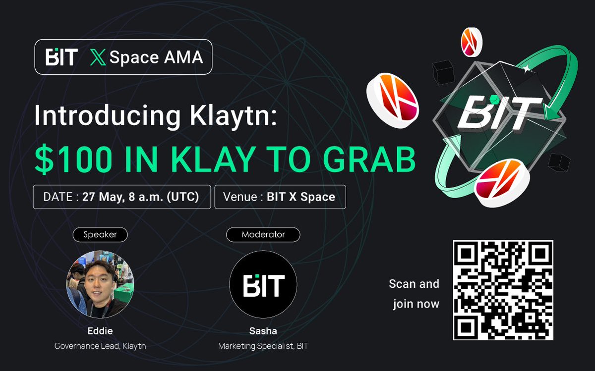 😎 AMA with Klaytn: Insights on KLAY, Altseason, and New Projects on Klaytn 📆 Join us on Monday, May 27th at 08:00 (UTC) for an X Space session with Eddie, the Governance Lead at @klaytn_official! 🎁 Don’t miss your chance to win $100 in KLAY: forms.gle/thnDm8BJPVVobG… #Airdrop