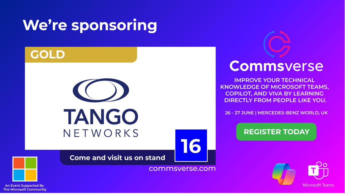 We're excited to announce @Tangonetworks as gold sponsors for Commsverse 2024! Tango Extend seamlessly brings Teams to employees on-the go in a variety of industries. Visit them on stand 16: events.justattend.com/events/exhibit… #microsoftteams