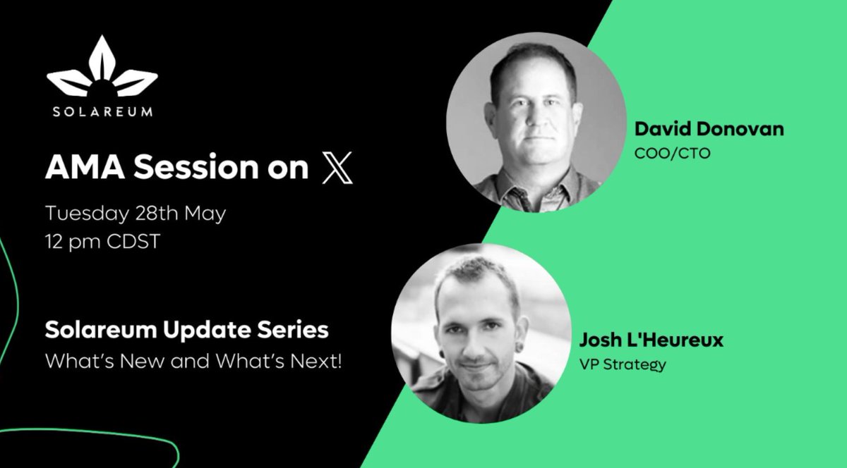 AMA SPACES @SolareumChain Cool news from the team as both David COO and Josh VP Strategy will be making an epic AMA! Date: MAY 28 2024 Time: 12 PM CDST It will be cool to hear and especially when the $SRM team likes to drop bombs on spaces... looking forward to that!