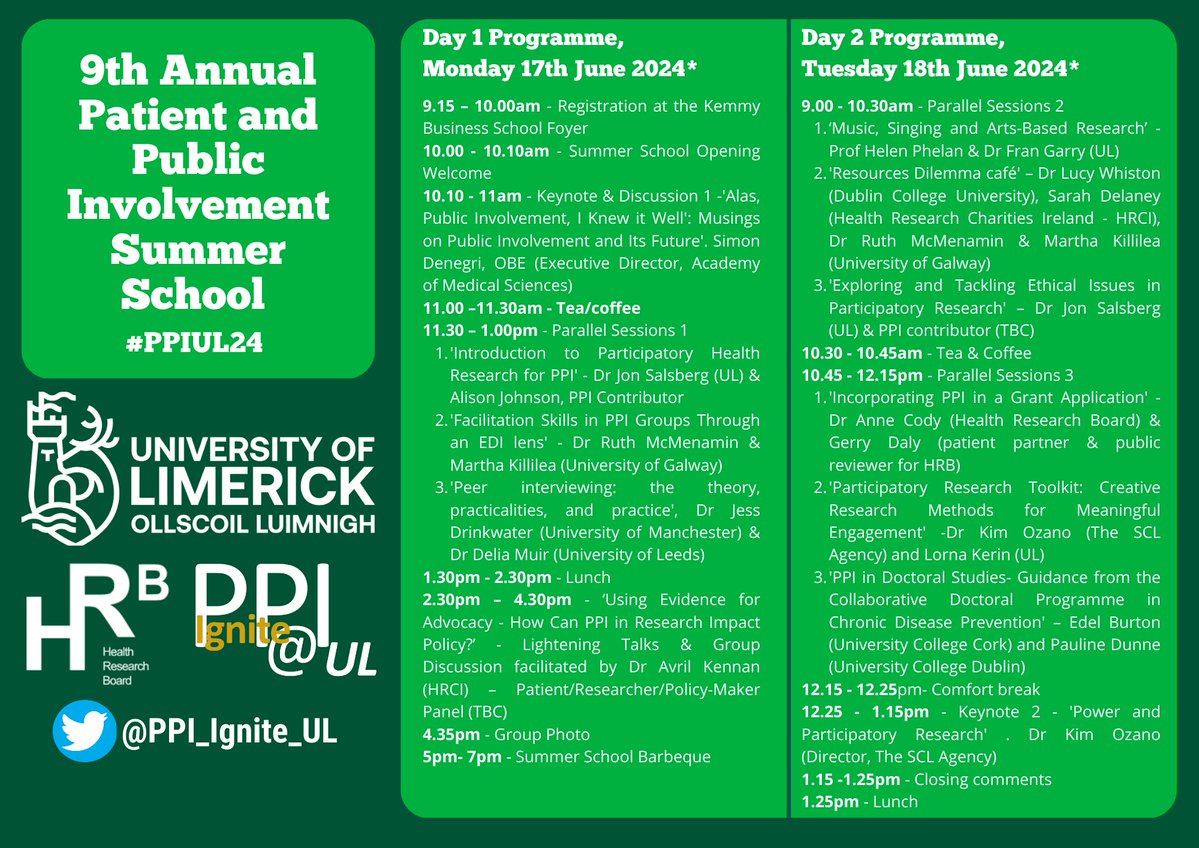 Registration for the 9th Annual PPI Summer School is open now! Register at the link below👇 eventbrite.com/e/9th-public-a… 9th Public and Patient Involvement Summer School Tickets, Mon 17 Jun 2024 at 09:00 | Eventbrite #PPIUL24