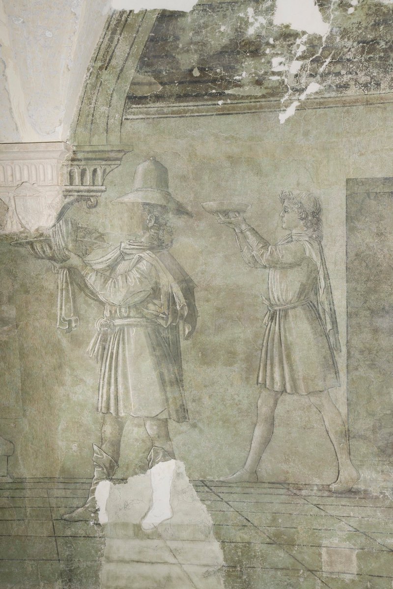 MONOCROMO VERDE [un tesoro ritrovato] la rimozione dell’intonaco lascia affiorare alcuni affreschi di fine ’400. Il banchetto di Baldassarre | Palazzo Nardini Roma ph Irene Fanizza