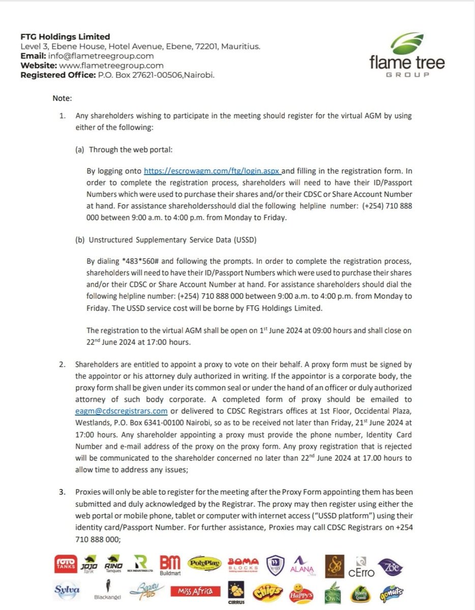 FlameTreeGroup's tweet image. NOTICE for our 10th AGM to be held on 25th June 2024