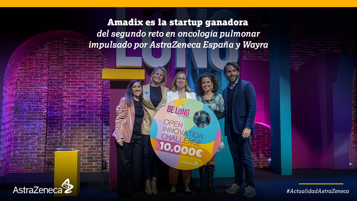 🚀 <a href="/AmadixDx/">Amadix</a>, startup ganadora del segundo reto en oncología pulmonar impulsado por AstraZeneca España y @WayraES. 

Su innovador test no invasivo basado en IA puede predecir el riesgo y confirmar el diagnóstico de cáncer de pulmón.

Más información 🔗👉 astrazeneca.es/medios/notas-p…