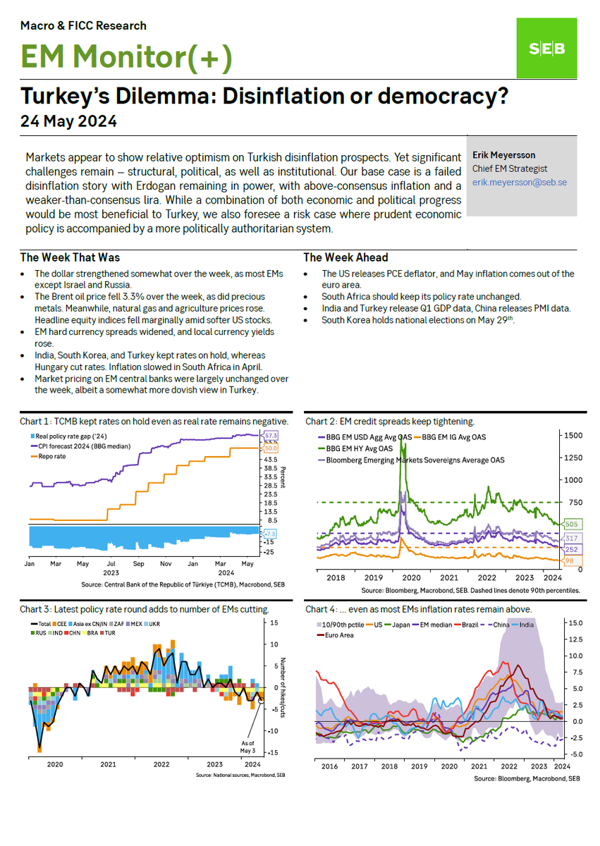 In this week's SEB EM Monitor we focus on Turkey and cut through recent market optimism over the economic policy team and ask whether it ultimately faces the unpleasant choice of disinflation or democracy. research.sebgroup.com/macro-ficc/rep…