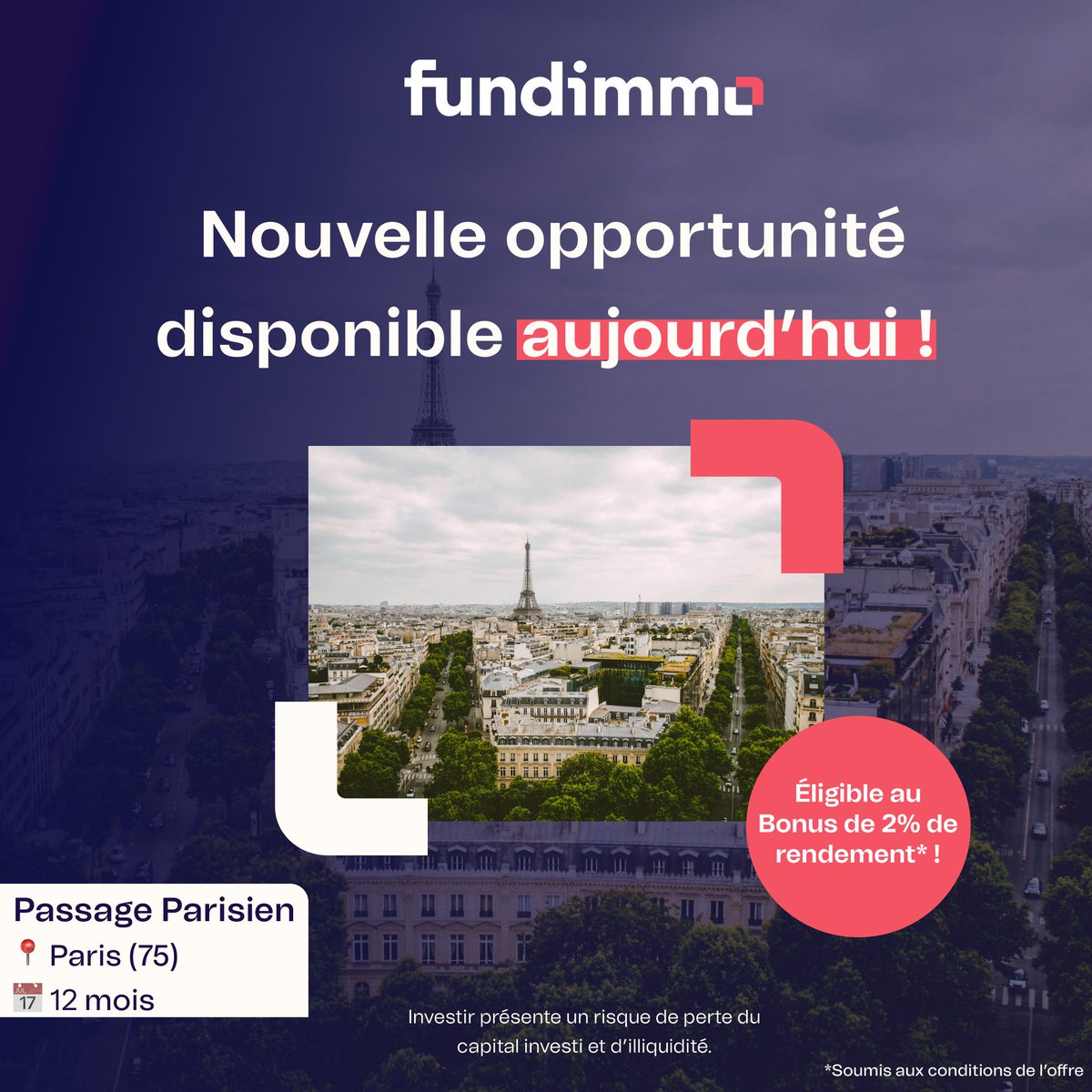 🔥 Nouvelle opportunité d’investissement: L’opération de restructuration patrimoniale “Passage Parisien”! 

👉 Financement court terme portant sur le rachat de 3 actifs à usage d’habitation vendus à réméré et situés à Paris (75).
bit.ly/4bMcTpE

#crowdfunding #immobilier