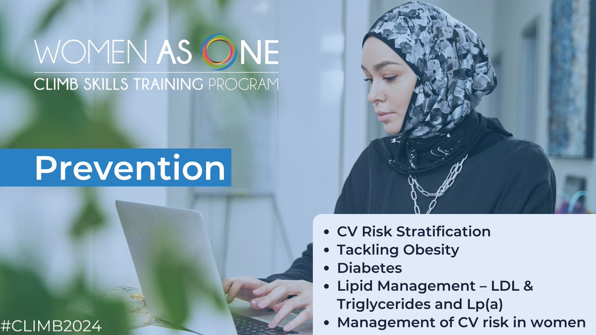 #CLIMB2024 Prevention will provide high-quality, evidence-based education on the latest clinical advancements for women physicians interested in preventing CVD and preserving cardiovascular health. Apply by May 29: bit.ly/4bQKyOX #WIC #CardioTwitter #CVPrev