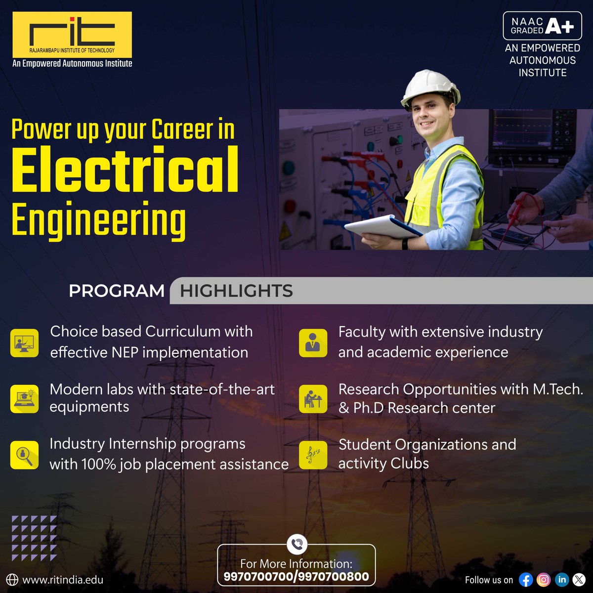 Power up your future with our Electrical Engineering program! From renewable energy to smart grid technology, join us in shaping a sustainable tomorrow. Apply now and spark your passion for innovation! ⚡️🔌

#EngineeringAdmissions #ElectricalEngineering #PoweringTheFuture