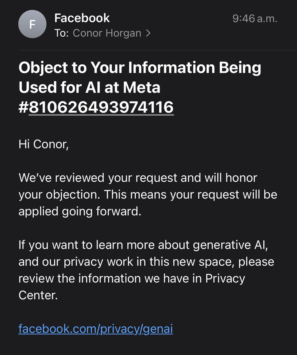 Using the objection form to stop Facebook from using my work to train its AI. As FB/Meta owns Instagram it applies to that as well. Check your FB notifications for link.