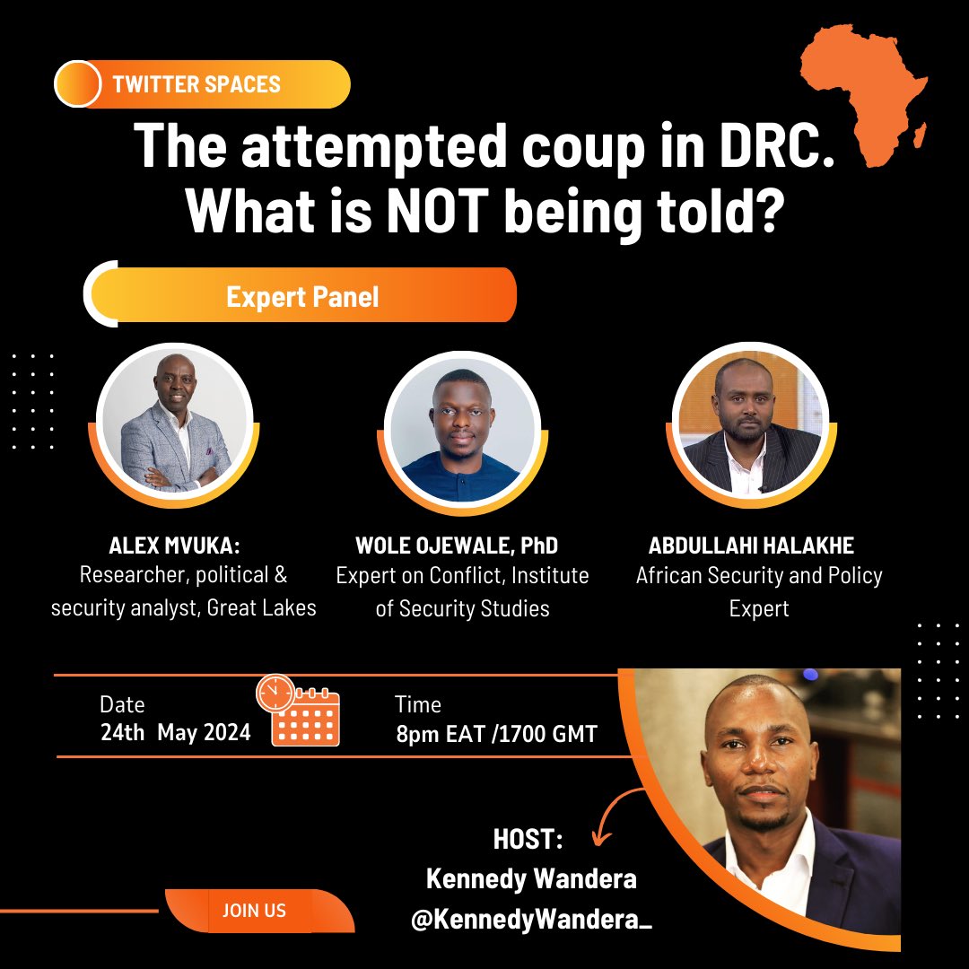 The past weekend's failed 'coup attempt' in #DRC🇨🇩 at the presidential palace in Kinshasa continues to raise eyebrows about the exact motives of the plotters. How were they able to access heavily fortified key government installations with such ease? Tonight🎙️🎙️on @XSpaces.