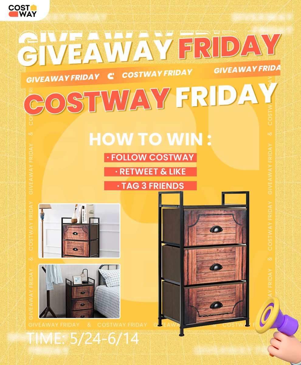 The twentieth #CostwayFriday is here as scheduled! 🎉Congratulations <a href="/alongcamemary13/">Mary ❤️</a> 

🎁 How to join
✅Follow <a href="/Costway_com/">Costway</a> 
✅Repost&amp;Like
✅Tag 3 friends

‼️ We will announce the next gift on 6/14.

#Giveaway #freegift #GiveawayAlert