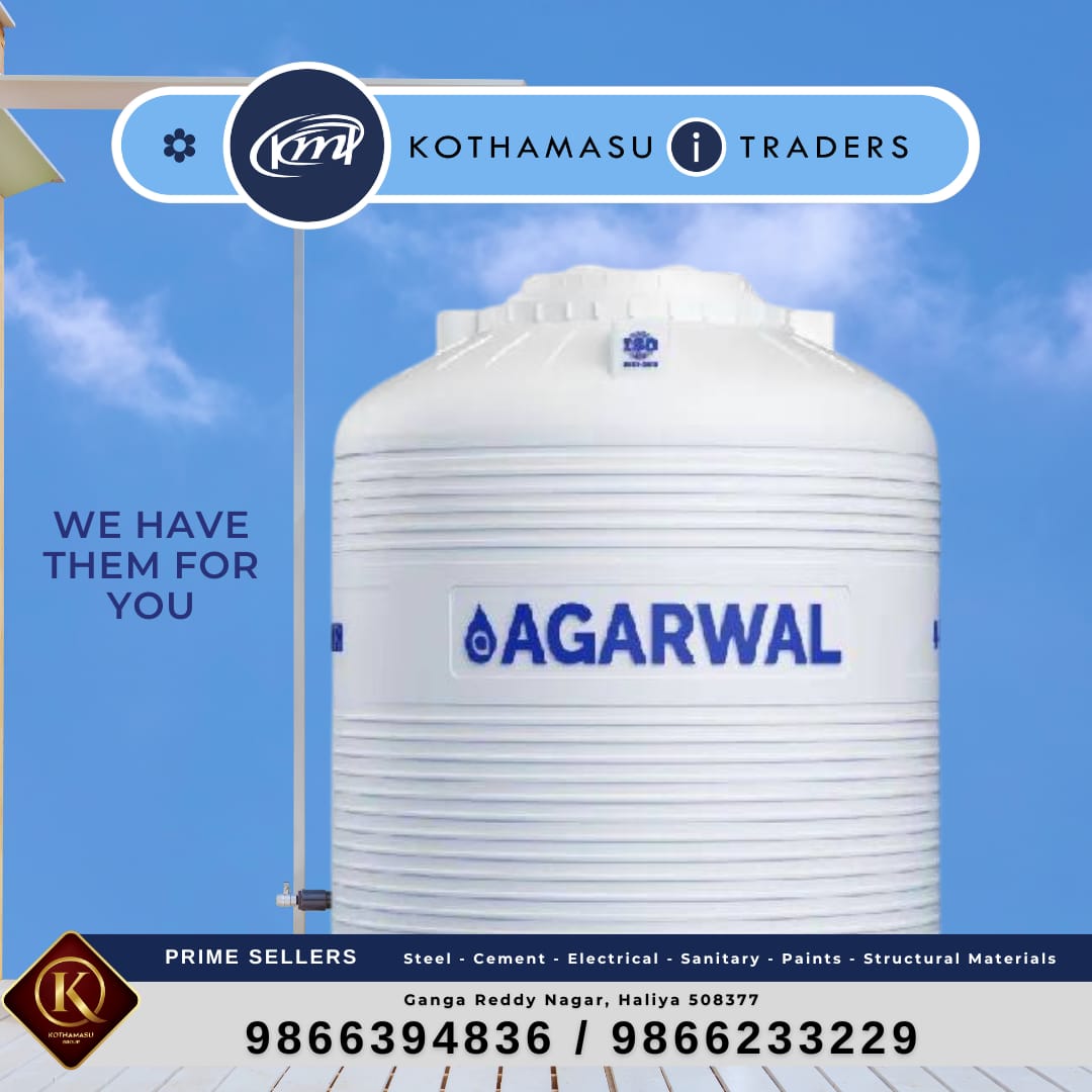 Kothamasuitrade's tweet photo. "Need reliable water storage solutions? We've got you covered with Agarwal water tanks, available at @kothamasuitrade. Your prime source for #WaterTanks #Agarwal #PrimeSellers #Steel #Cement #Electrical #Sanitary #Paints #StructuralMaterial #Construction #India #HomeDecor #Trend" https://t.co/92kLsOsAxU