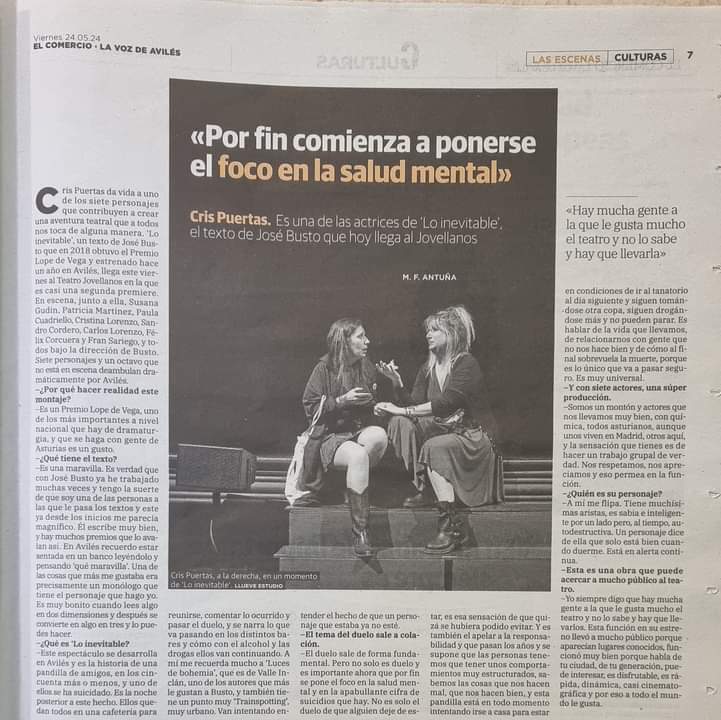 CrisPuertas's tweet photo. Siempre lo digo: hay mucha gente a la que le gusta mucho el teatro y no lo sabe. 

Y esta obra es perfecta para que descubráis que os encanta. 

Venid hoy al @Teatrogijon a las 20.30h. Estáis a tiempo. ❤️🎭

#loinevitable https://t.co/d2Q9ahpHmD