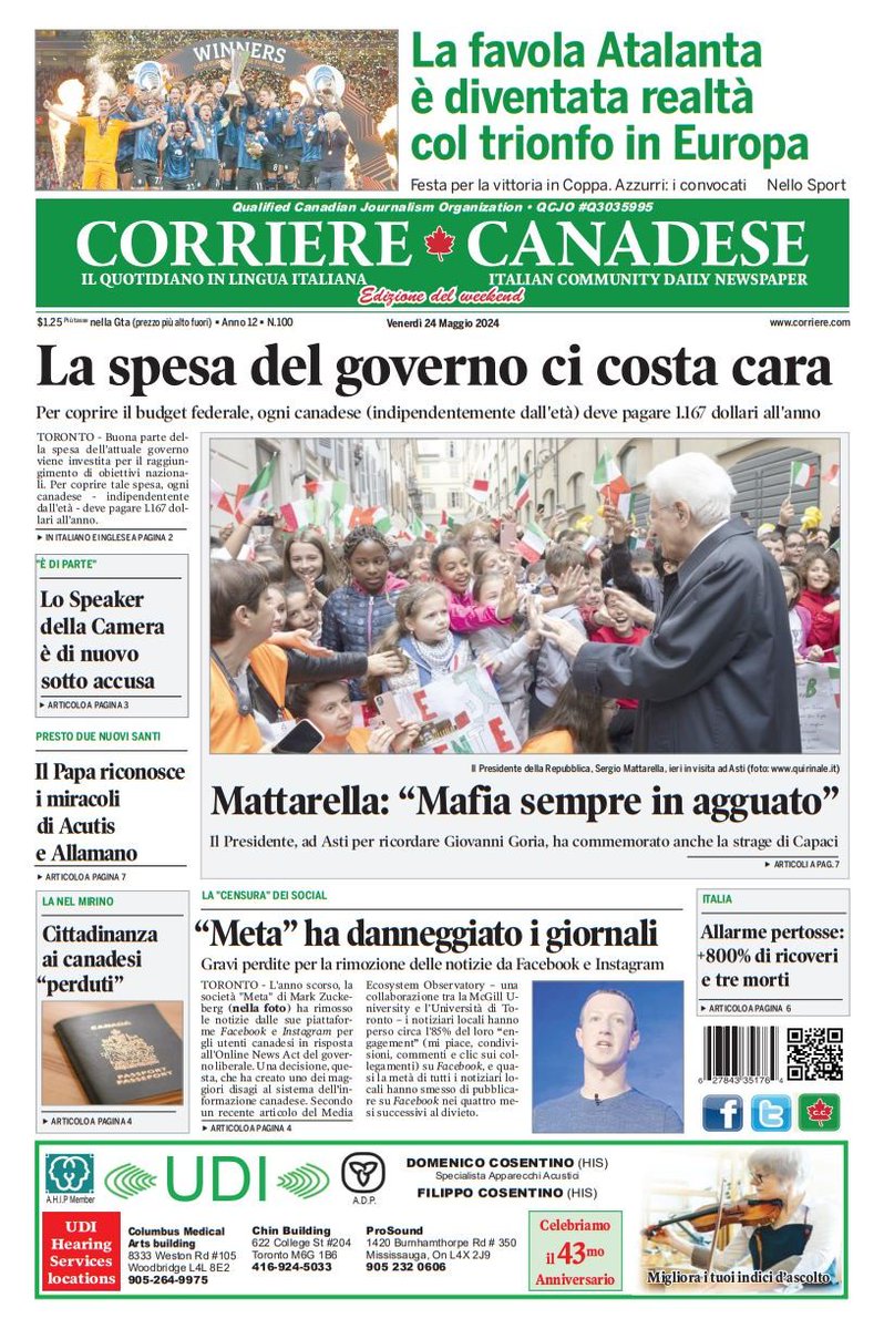 Buongiorno a tutti con la prima pagina di oggi 🇮🇹🇨🇦🇮🇹 seguiteci anche on line: corriere.com

#ethnicpress #stampaetnica
#ethnicmedia #newspapers
#italians #italianiallestero