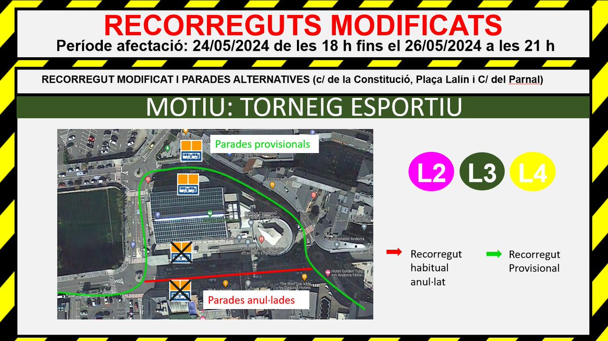 Del 24 de maig, a partir de les 18 h, al 26 de maig a les 21 h, el Comú d’Escaldes-Engordany talla la circulació de vehicles pel c/ Prat gran amb motiu de la celebració del torneig TIM basquet. Més informació al 760100.