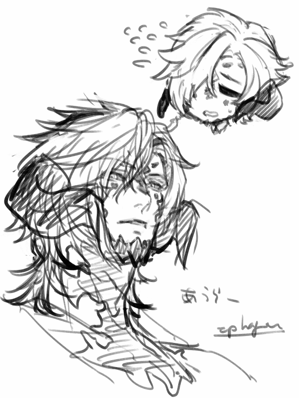 顔の彫りがはちゃめちゃに深い4顔が好きだよな自キャラの落書き 右上はしょぼしょぼしてるやつ 