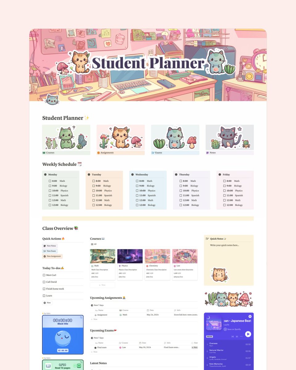 I've created a new Student Dashboard Notion Template that includes Course, Exam, Assignment, Note, and To-do manager features. 📚

It's now available for free 🎁

Just reply 'Send', Retweet, and Like this post, and I'll send it to you via DM.

Need to follow me 👨‍💻