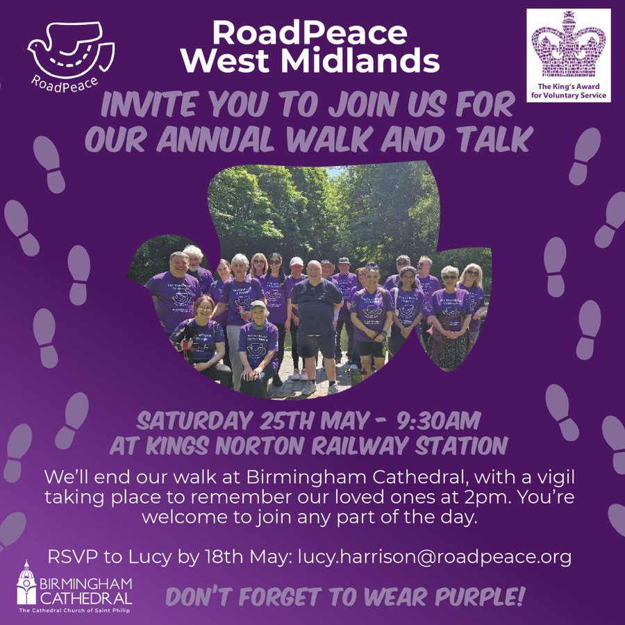 Tomorrow @1687lucy and @RoadPeace will be raising awareness for families who have lost members in road traffic collisions. This year's event will end with a special display at the @bhamcathedral vigil made by our young people. Do come along and show support for a great cause!