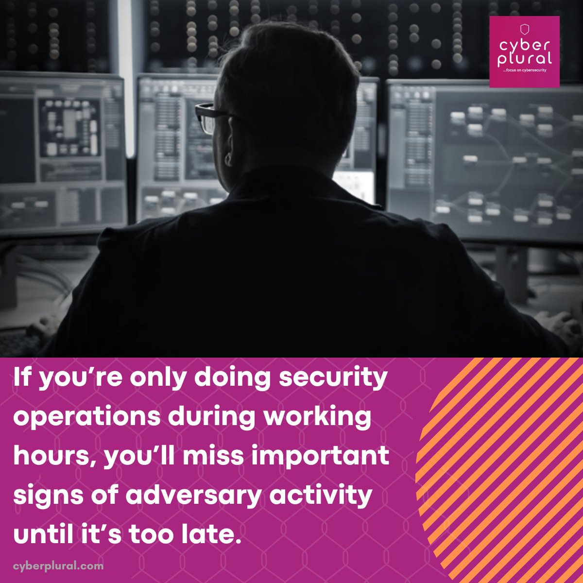 cyberplural's tweet image. Maintain 24/7 vigilance with the @CyberPlural SOC Team 🛡️

If you’re only doing security operations during working hours, you’ll miss important signs of #adversary activity until it’s too late.

#BeProactive #CyberPluralMSSP #SecurityOperations #DefenseRangers