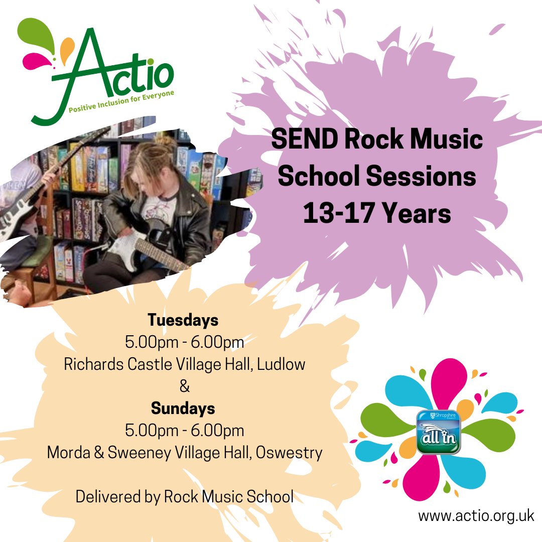 Rock Music School - New Provision Booking Now
Want to rock out, be part of a band, &amp; try something new?  Join us at one of our new Rock Music School sessions for SEND children via the All In Programme.
actioconsortium.wixsite.com/website/rock-m…