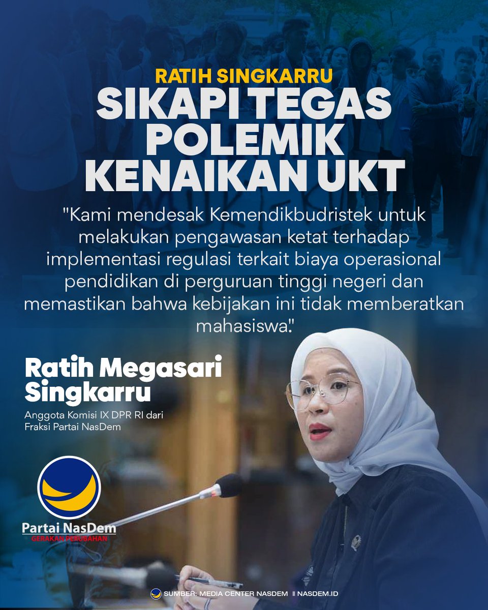Anggota Komisi IX DPR RI Ratih Megasari Singkarru mengungkapkan keprihatinannya yang mendalam terkait polemik kenaikan Uang Kuliah Tunggal (UKT) di berbagai perguruan tinggi negeri di Indonesia. “Pendidikan tinggi adalah komponen penting dalam mencerdaskan kehidupan bangsa.