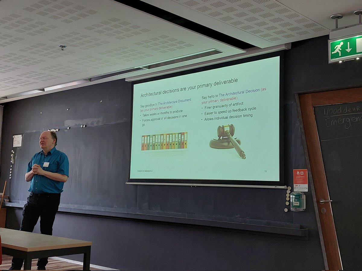 Paris Avgeriou (@pavgeriou) on Twitter photo This never gets old: one of the prime misunderstandings of software architecture is that it intends to deliver a document. No, it's to deliver architecture decisions.
Talk of <a href="/eltjopoort/">Eltjo Poort</a> #isaps24 This never gets old: one of the prime misunderstandings of software architecture is that it intends to deliver a document. No, it's to deliver architecture decisions.
Talk of <a href="/eltjopoort/">Eltjo Poort</a> #isaps24