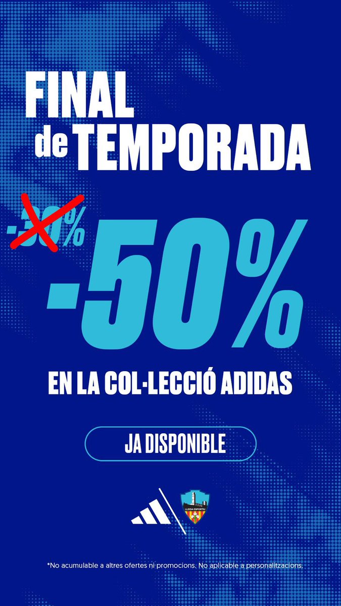 Afició!!! Aprofita la rebaixa A MEITAT DE PREU que trobaràs a la botiga Adidas!!