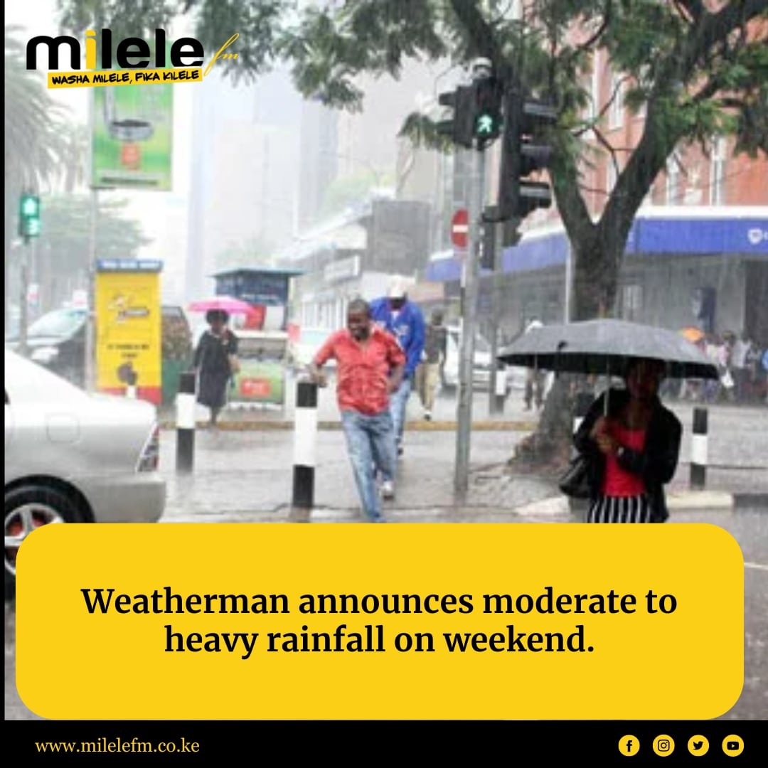 Weatherman announces moderate to heavy rainfall on weekend The Kenya Meteorological Department has w*rned of moderate to heavy rainfall on Friday, May 24, 2024, and Sat**day, May 25, 2024. k24tv.co.ke/news/weatherma…