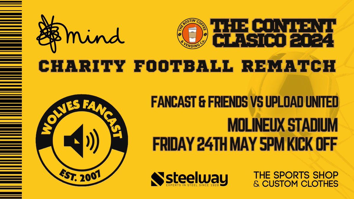 SherpaVanDan's tweet photo. #Matchday #WFUU 🐺 ▶️ 

Wolves Fancast vs Upload Utd
5pm Molineux Stadium, WV1

For @MindCharity

Tickets still available, come watch and support the charity if you're able to.
Dm me or @wolvesfancast - £5 per ticket with 100% of ticket sales going to MIND. https://t.co/uBIVXx3vgo
