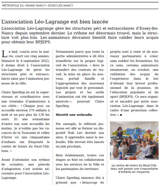 Merci à #EstRépublicain pour son bel article sur le #ServiceEnfanceJeunesse <a href="/LeoLagrange/">Fédération Léo Lagrange</a>  de #EsseyLèsNancy.
Bravo aux équipes pour le travail réalisé sur le terrain !
On lâche rien 🤙