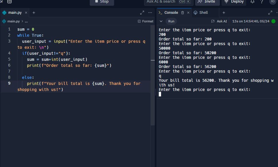 RohanDevZone's tweet image. Program2, So I have created this program and in this we can calculate the total price of our order by adding the price for each item and when you are done you just have to press &quot;q&quot; to exit the loop and It will show you your Total Bill along with a message. #python #project
