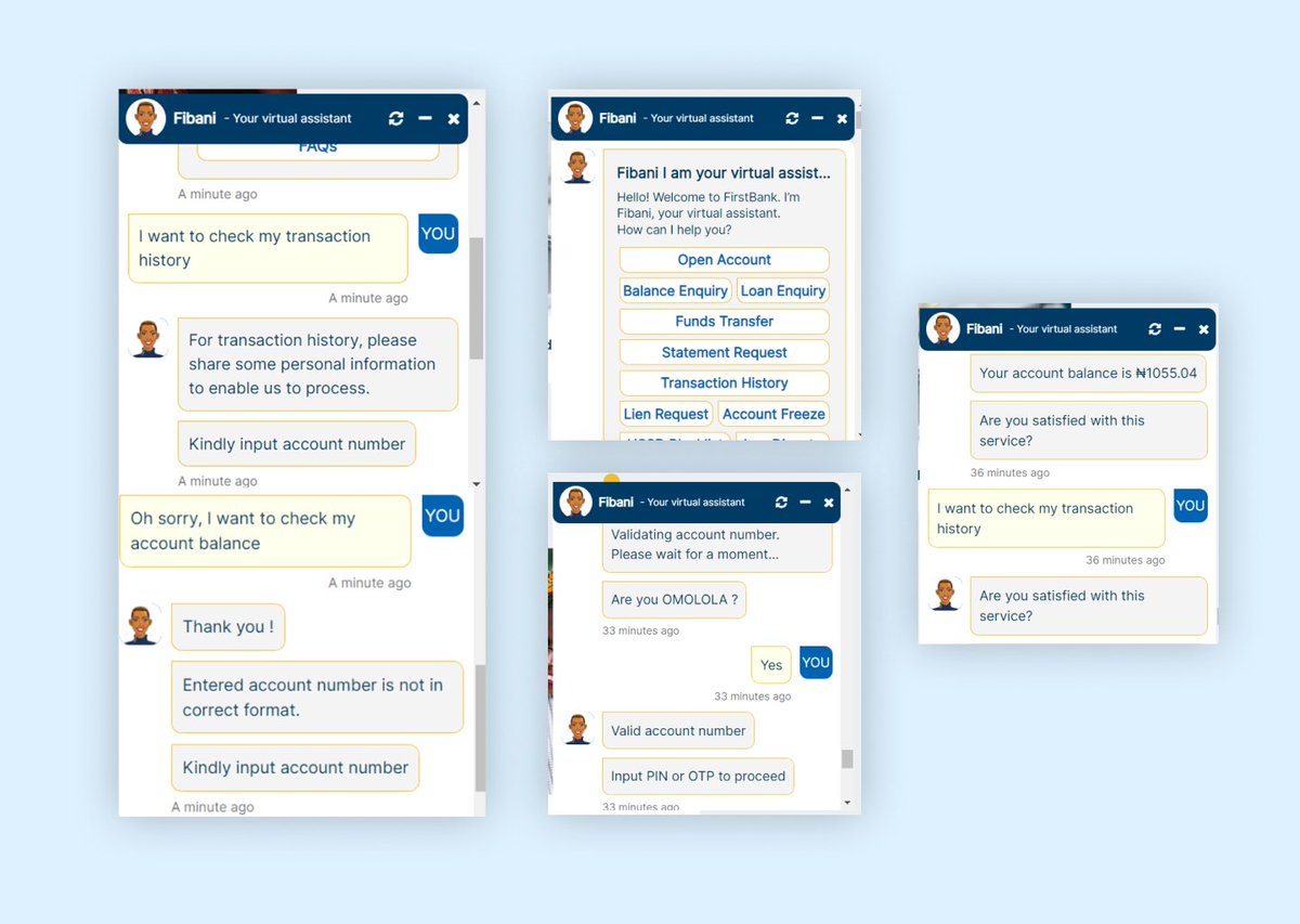 Redesigned First Bank's chatbot to enhance its experience. 

Integrating AI will allow it to better understand user needs and handle complex interactions smoothly, fostering more natural conversations.

Fibani is great 😊 but it can be better

#conversationdesign #ai #design