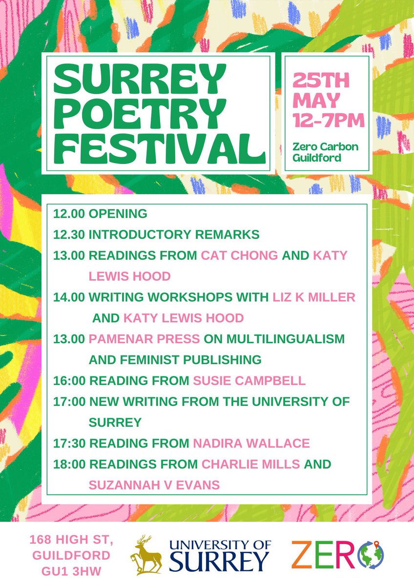 Delighted to announce that the Surrey Poetry Festival is now SOLD OUT! Thank you everybody for your support - I can’t wait to see you tomorrow!